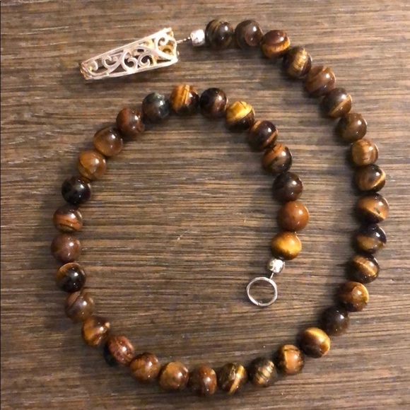 Hand made Tiger Eye beads necklace with Silver plated art deco snap closure - Picture 6 of 12